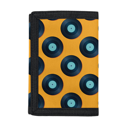 Blue Vinyl Record Pattern Print Trifold Wallet