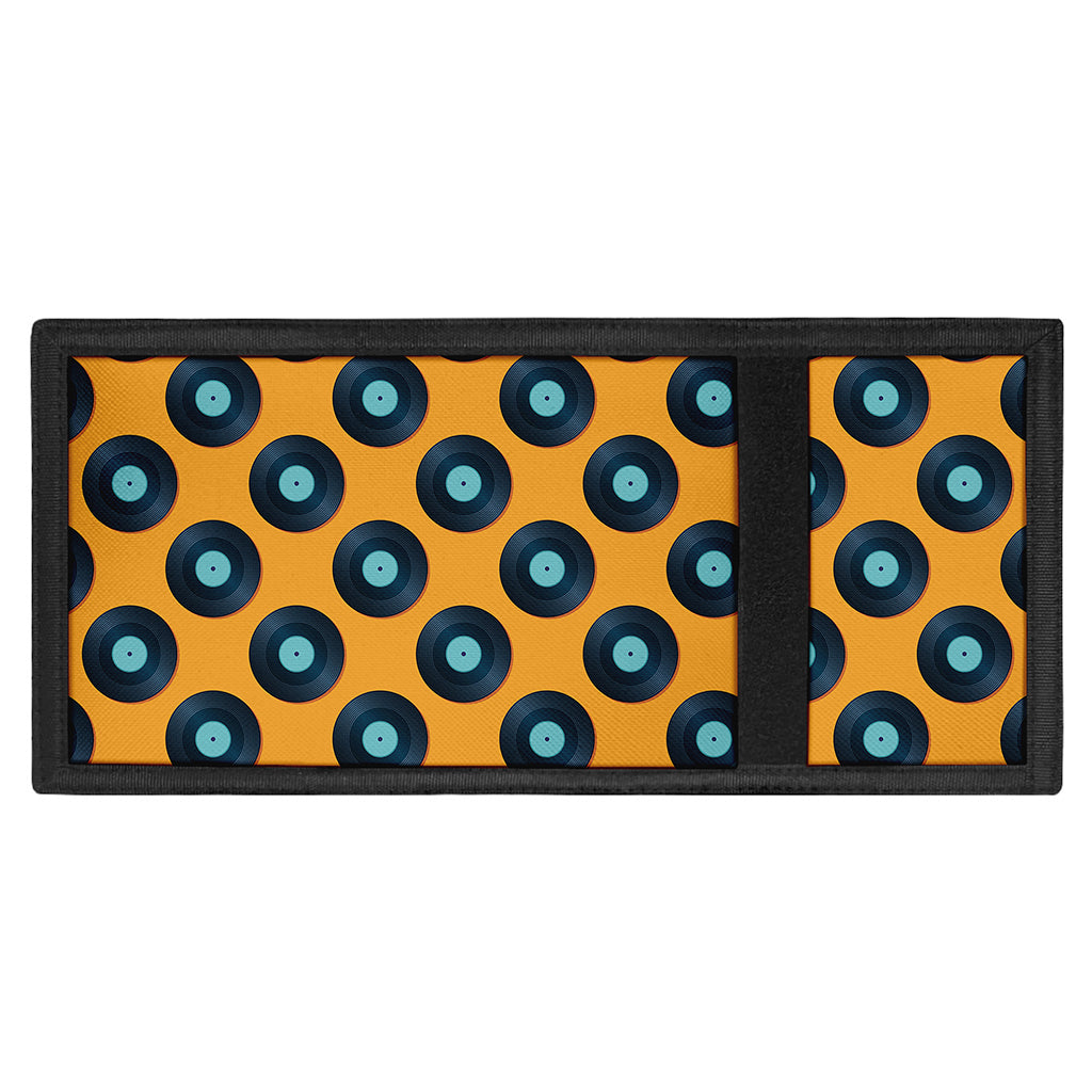 Blue Vinyl Record Pattern Print Trifold Wallet