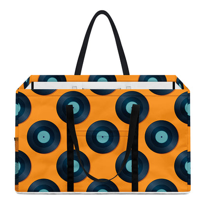 Blue Vinyl Record Pattern Print Utility Tote Bag