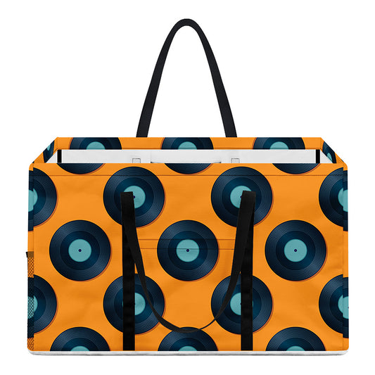 Blue Vinyl Record Pattern Print Utility Tote Bag