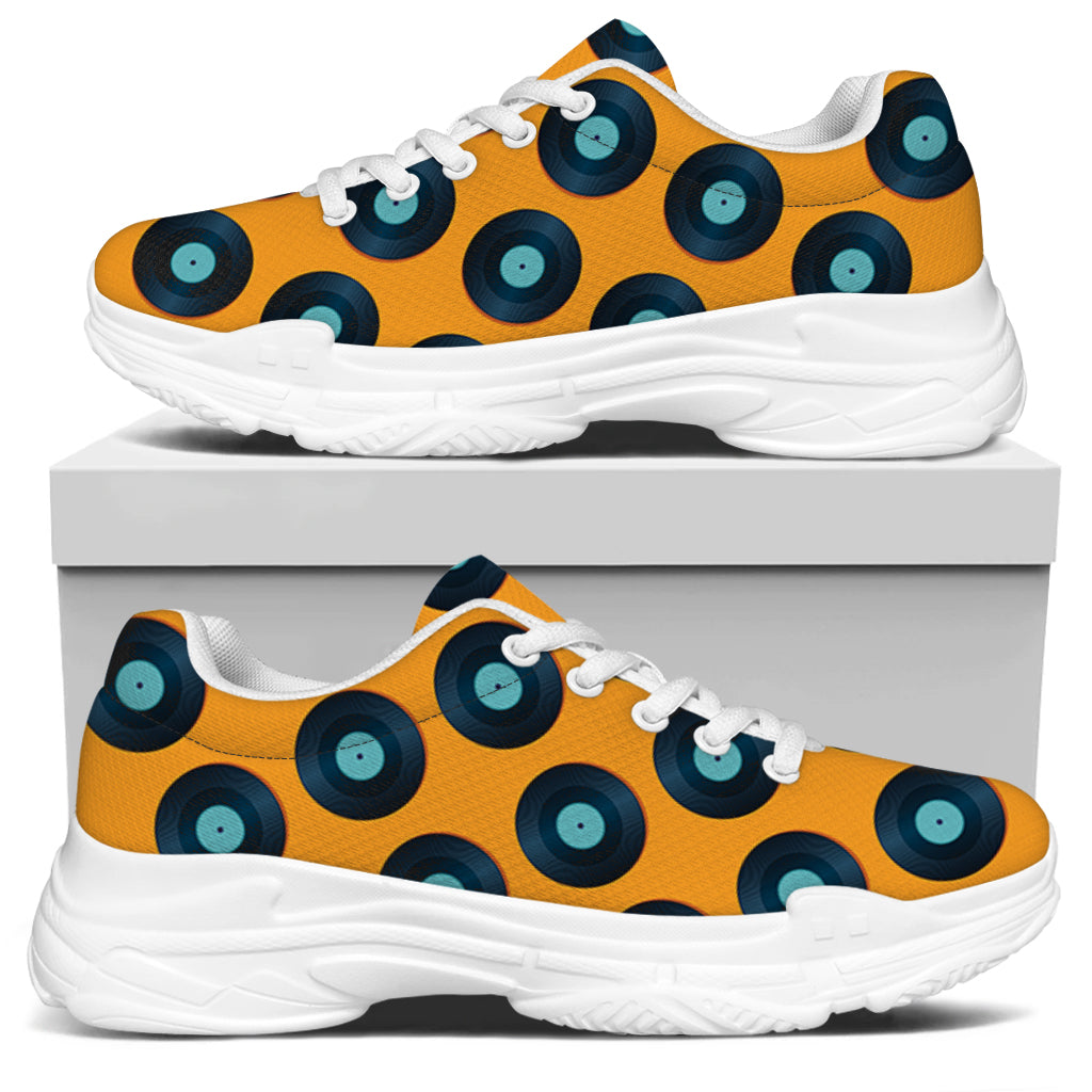 Blue Vinyl Record Pattern Print White Chunky Shoes