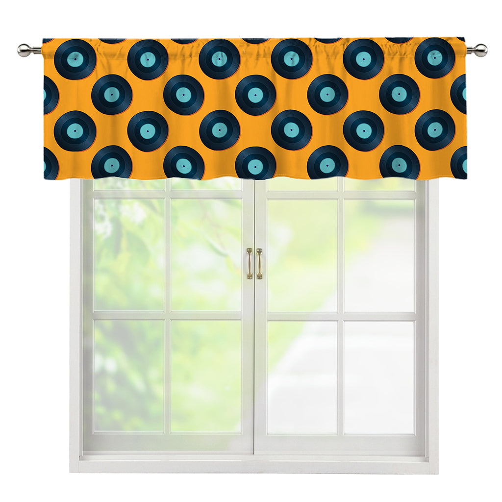 Blue Vinyl Record Pattern Print Window Valance