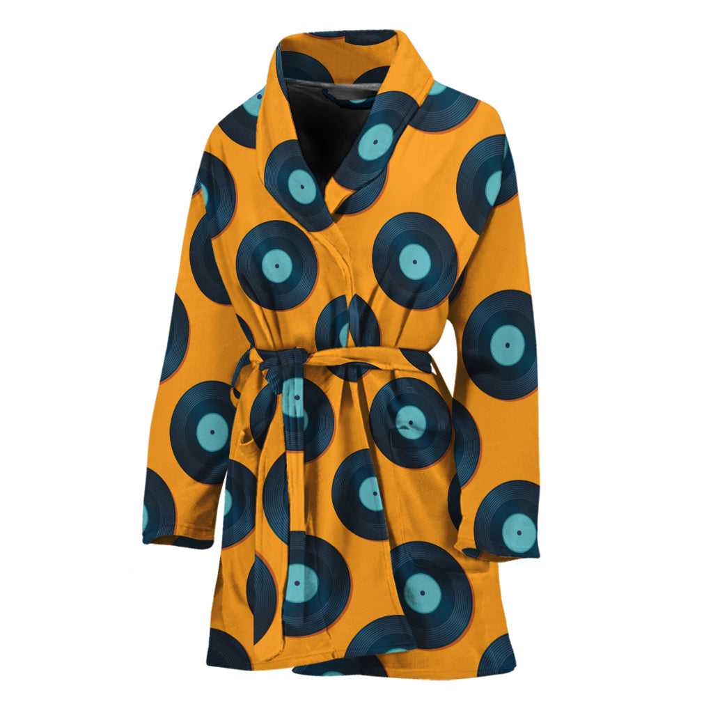Blue Vinyl Record Pattern Print Women's Bathrobe