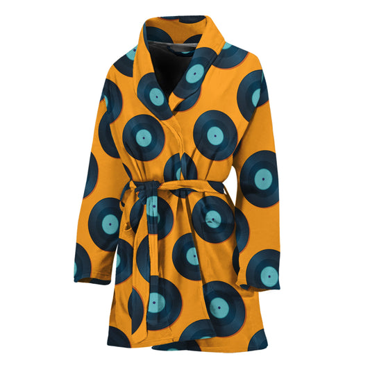 Blue Vinyl Record Pattern Print Women's Bathrobe
