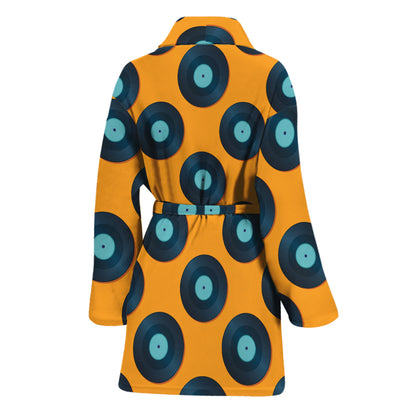Blue Vinyl Record Pattern Print Women's Bathrobe