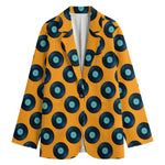 Blue Vinyl Record Pattern Print Women's Blazer