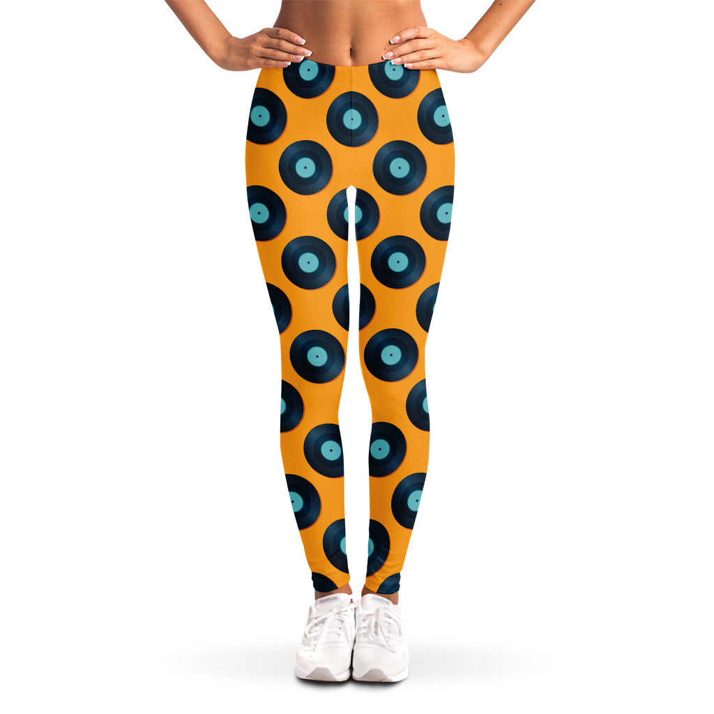 Blue Vinyl Record Pattern Print Women's Leggings
