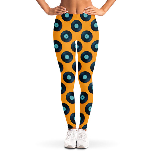 Blue Vinyl Record Pattern Print Women's Leggings
