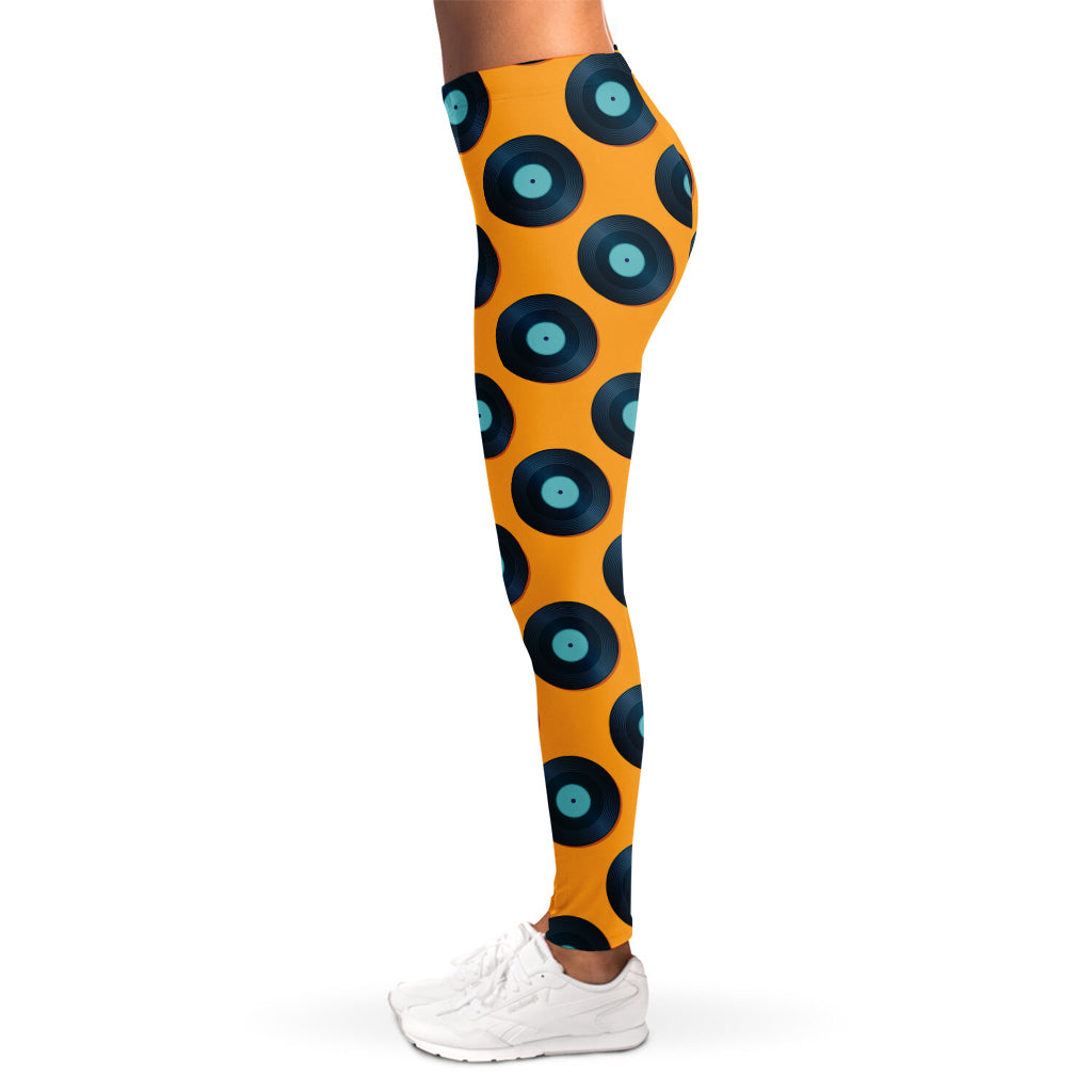 Blue Vinyl Record Pattern Print Women's Leggings