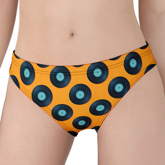 Blue Vinyl Record Pattern Print Women's Panties