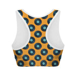 Blue Vinyl Record Pattern Print Women's Sports Bra