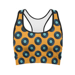 Blue Vinyl Record Pattern Print Women's Sports Bra