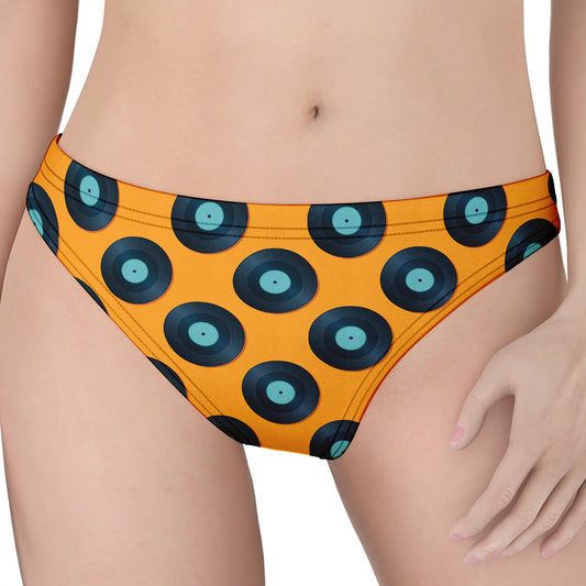 Blue Vinyl Record Pattern Print Women's Thong
