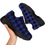 Blue Violet And Black Buffalo Check Print Black Chunky Shoes