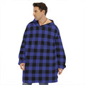 Navy Blue And Black Buffalo Check Print Hoodie Blanket