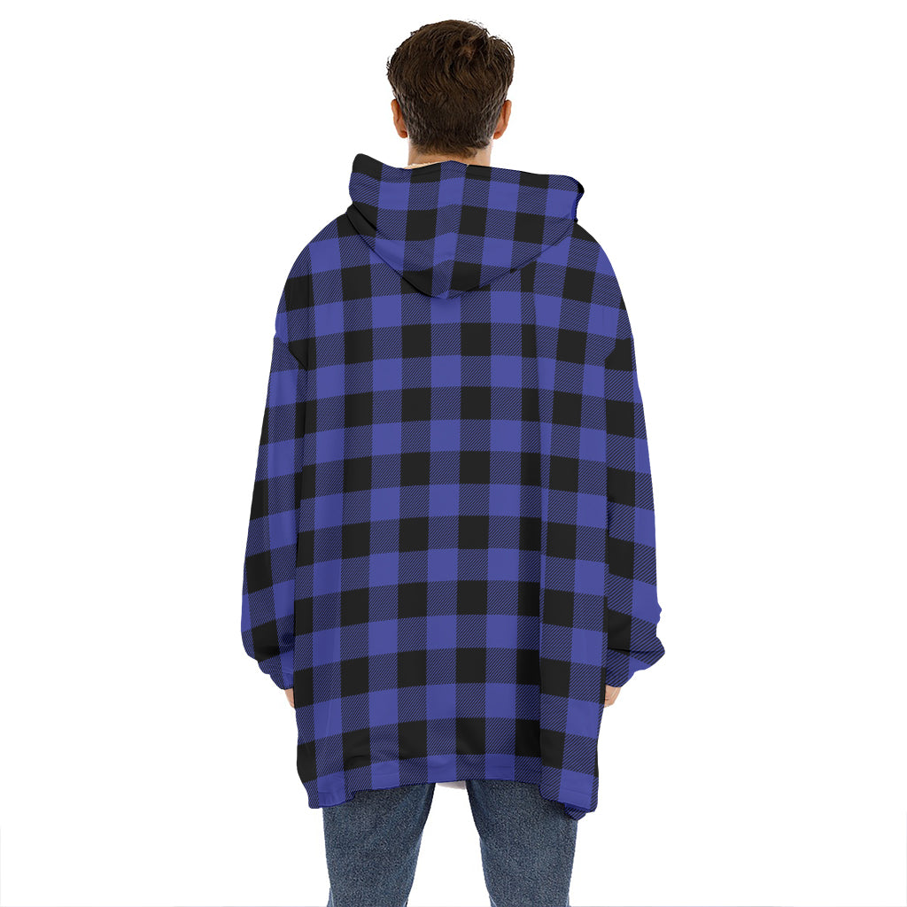 Blue Violet And Black Buffalo Check Print Hoodie Blanket