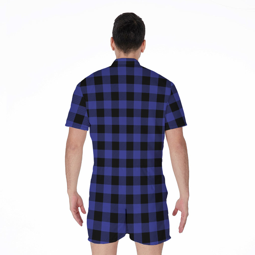 Blue Violet And Black Buffalo Check Print Men's Rompers