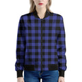 Navy Blue And Black Buffalo Check Print Women's Bomber Jacket