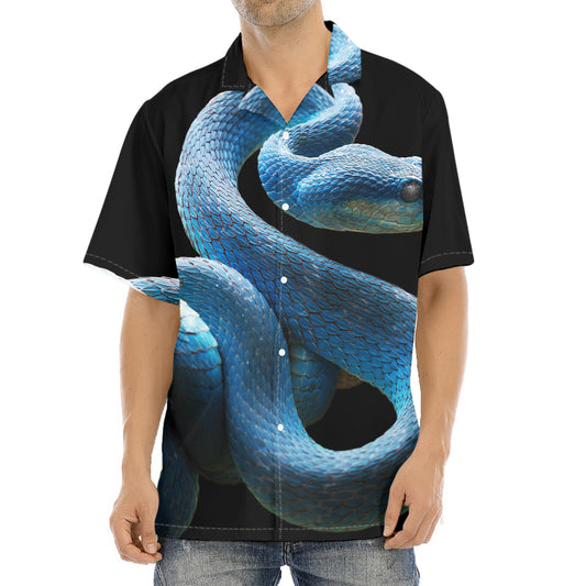 Blue Viper Snake Print Aloha Shirt