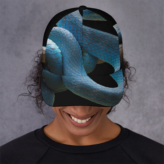 Blue Viper Snake Print Baseball Cap