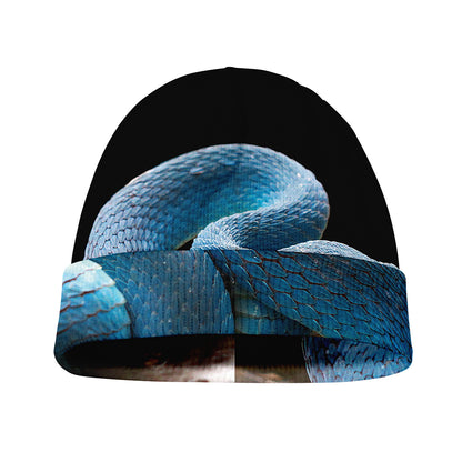 Blue Viper Snake Print Beanie