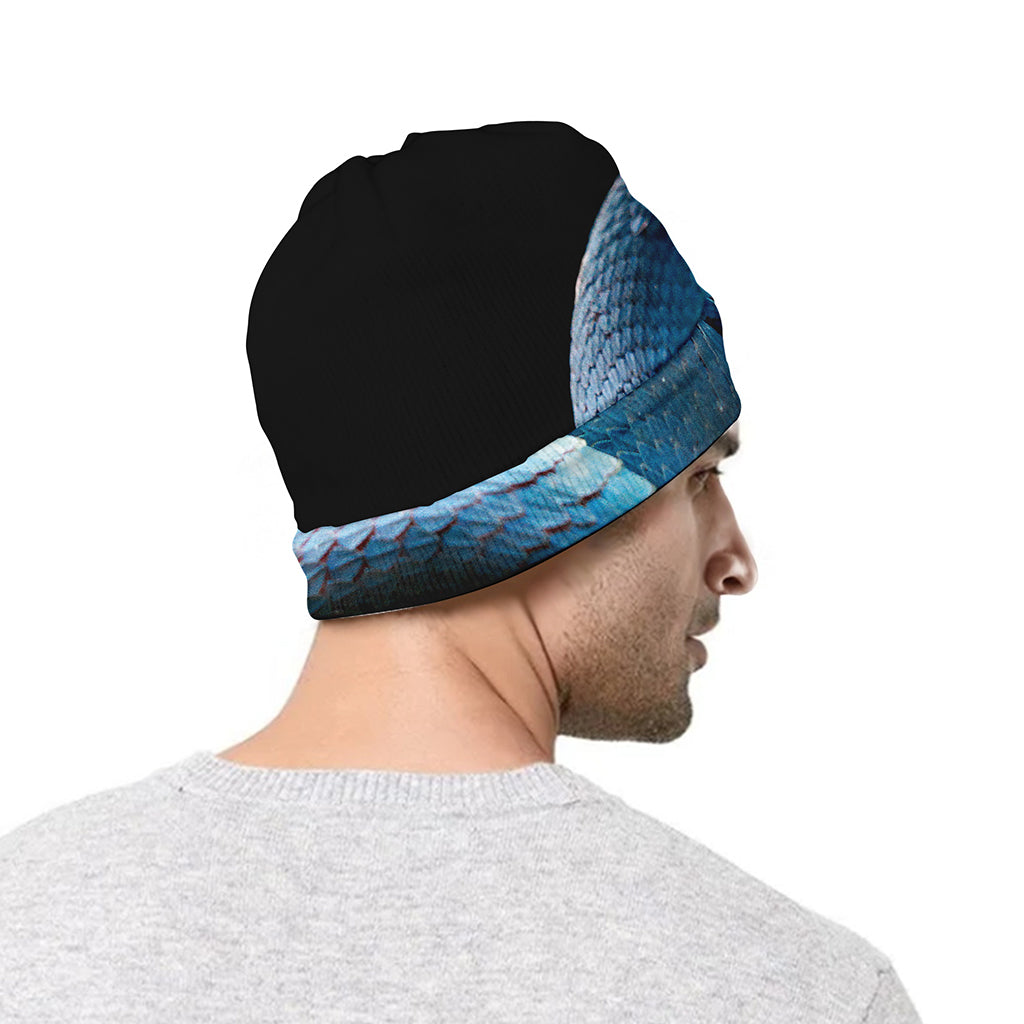 Blue Viper Snake Print Beanie