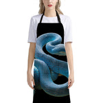 Blue Viper Snake Print Bib Apron With Pocket
