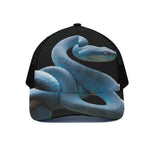 Blue Viper Snake Print Black Mesh Trucker Cap