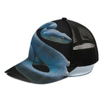 Blue Viper Snake Print Black Mesh Trucker Cap