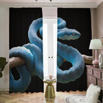 Blue Viper Snake Print Blackout Pencil Pleat Curtains