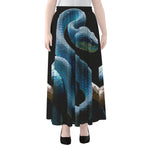 Blue Viper Snake Print Chiffon Maxi Skirt
