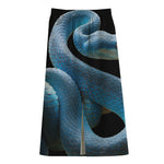 Blue Viper Snake Print Cotton Front Slit Maxi Skirt