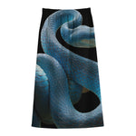 Blue Viper Snake Print Cotton Front Slit Maxi Skirt