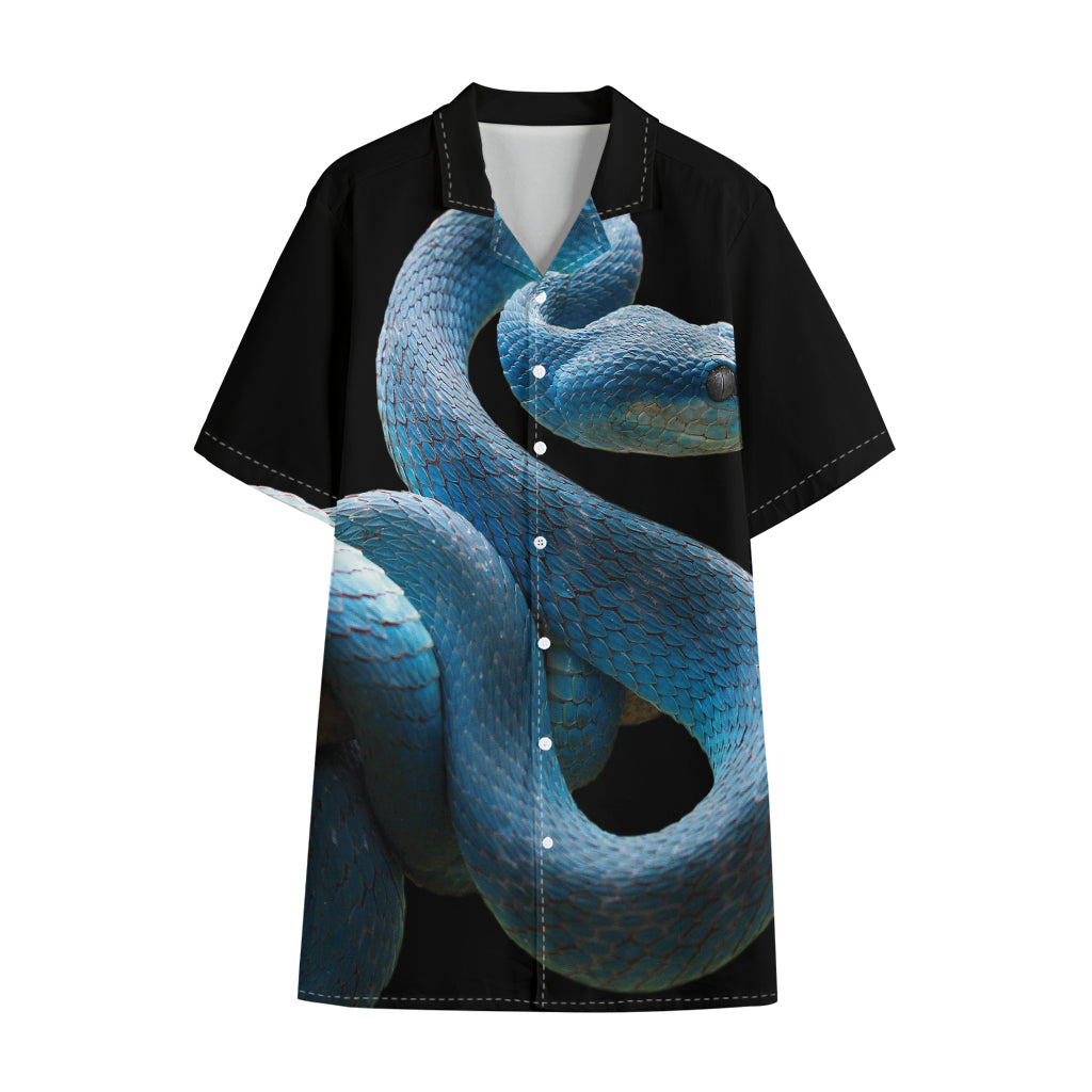 Blue Viper Snake Print Cotton Hawaiian Shirt