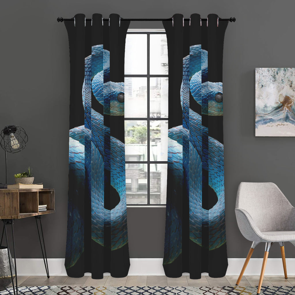 Blue Viper Snake Print Curtain