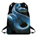 Blue Viper Snake Print Drawstring Backpack