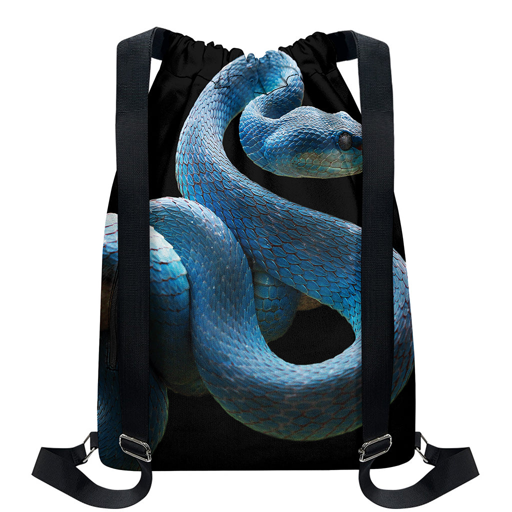 Blue Viper Snake Print Drawstring Backpack
