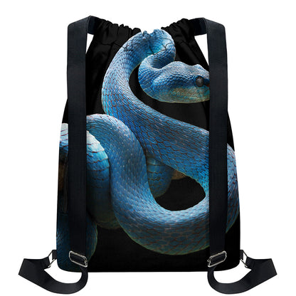 Blue Viper Snake Print Drawstring Backpack