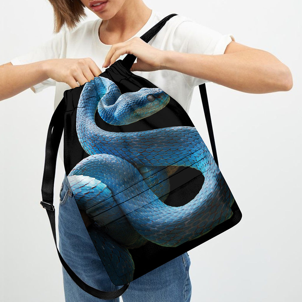 Blue Viper Snake Print Drawstring Backpack