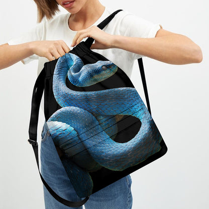 Blue Viper Snake Print Drawstring Backpack