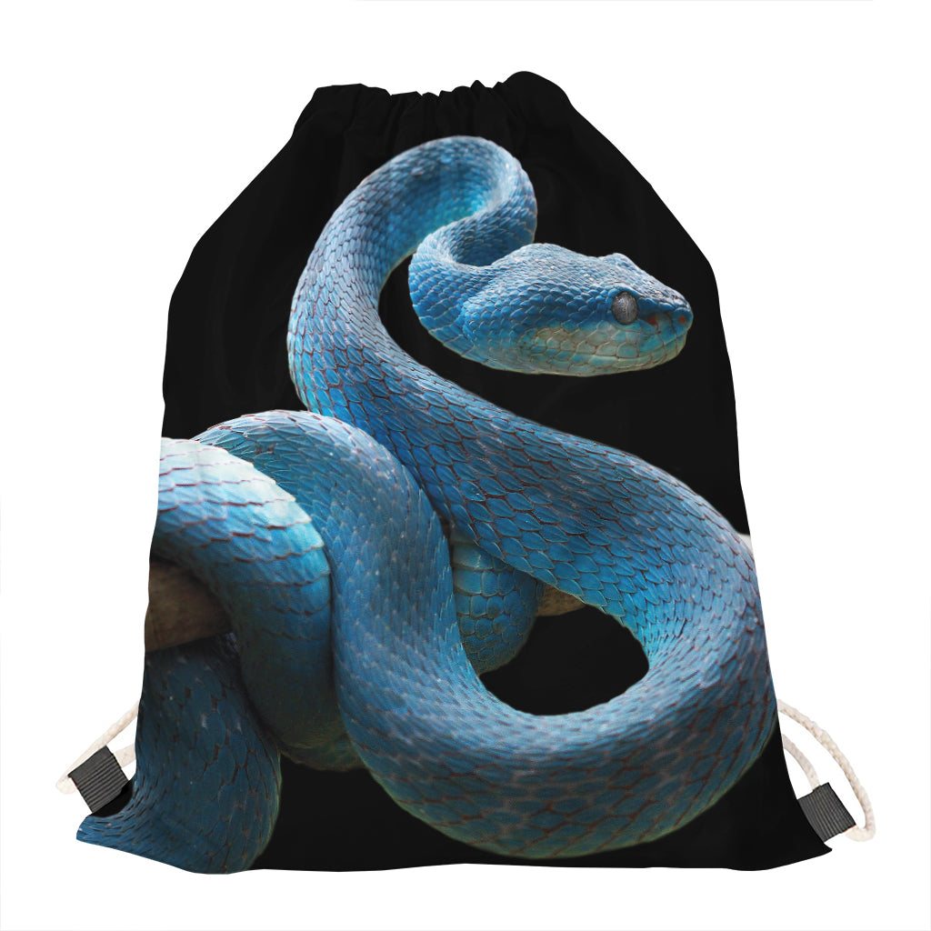 Blue Viper Snake Print Drawstring Bag