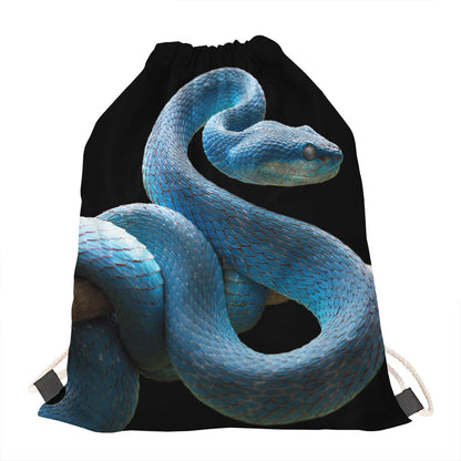 Blue Viper Snake Print Drawstring Bag