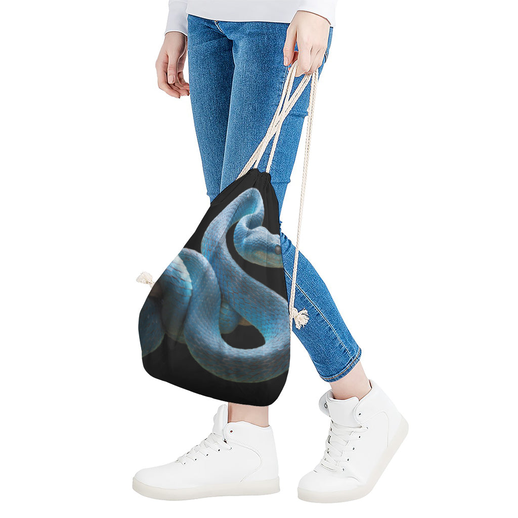 Blue Viper Snake Print Drawstring Bag