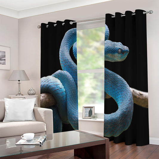 Blue Viper Snake Print Extra Wide Grommet Curtains
