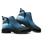 Blue Viper Snake Print Flat Ankle Boots