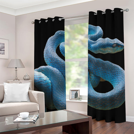 Blue Viper Snake Print Grommet Curtains