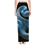 Blue Viper Snake Print High Slit Maxi Skirt