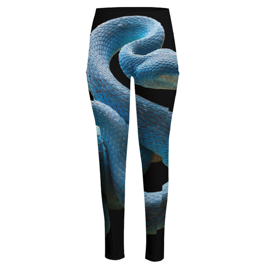 Blue Viper Snake Print High-Waisted Pocket Leggings
