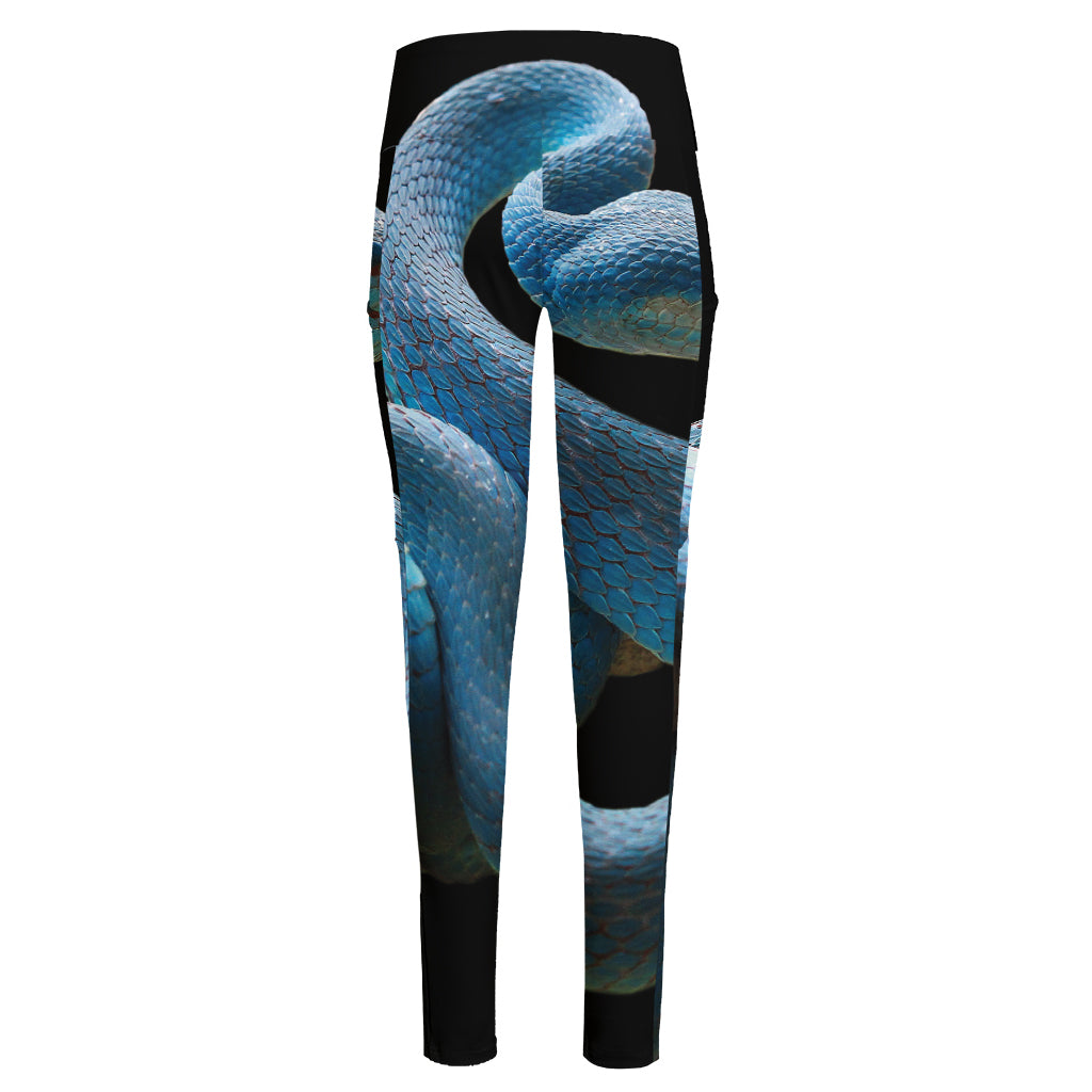 Blue Viper Snake Print High-Waisted Pocket Leggings