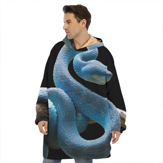 Blue Viper Snake Print Hoodie Blanket